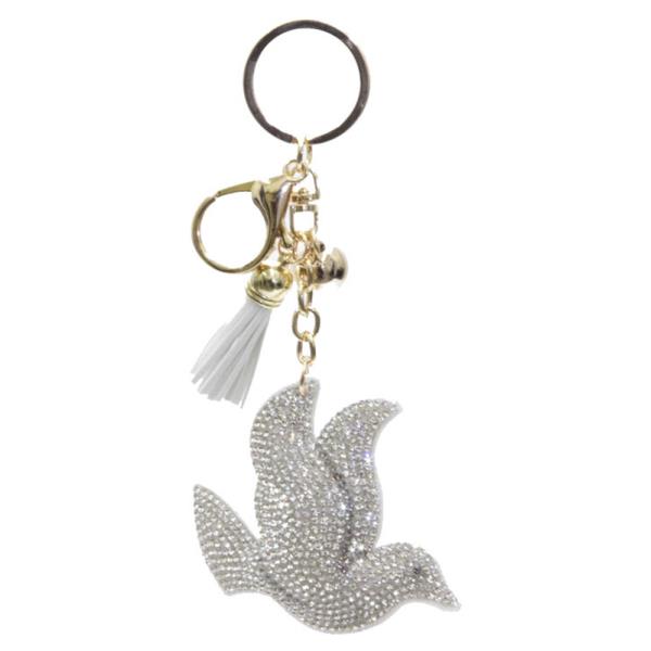 RHINESTONE DOVE TASSEL KEYCHAIN WITH TASSEL