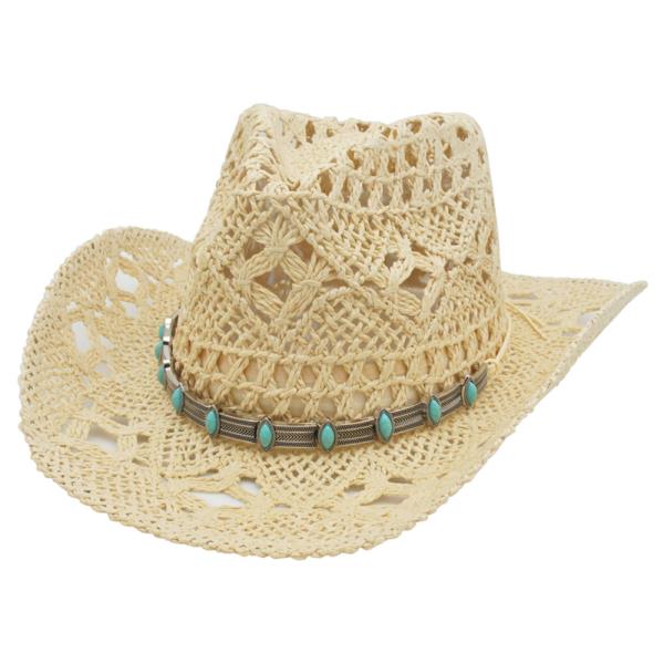 ETCHED BOHO LINK BANDED STRAW HAT