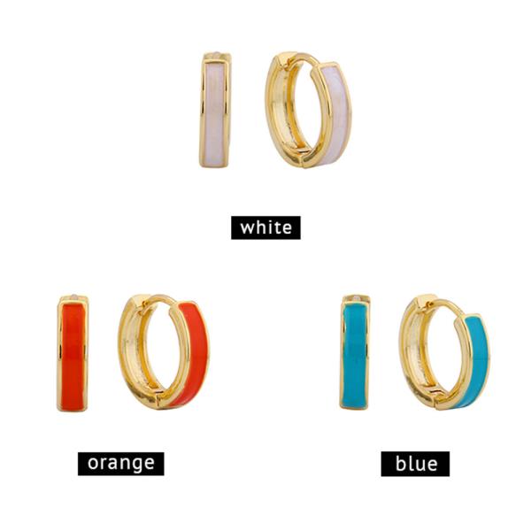 14K GOLD/WHITE GOLD DIPPED ENAMEL HOOP EARRINGS