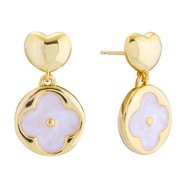 14K GOLD/WHITE GOLD DIPPED CLOVER DROP EARRINGS