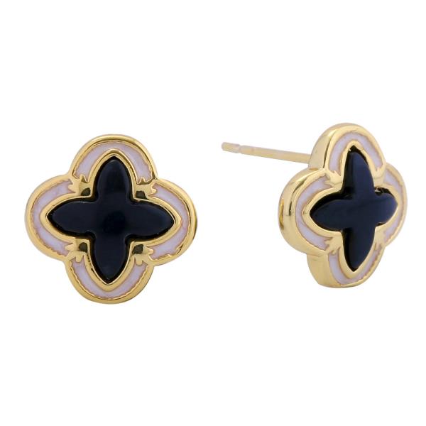 14K GOLD/WHITE GOLD DIPPED CLOVER OUTLINE STUD EARRINGS