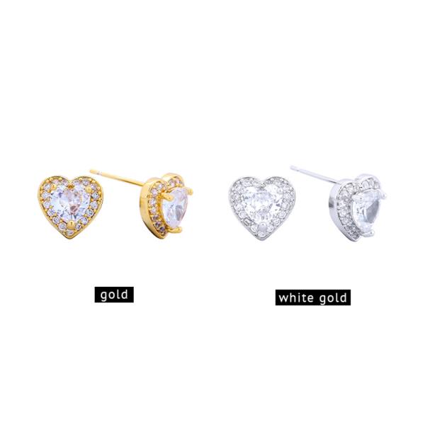 14K GOLD/WHITE GOLD DIPPED CRYSTAL HEART STUD EARRINGS