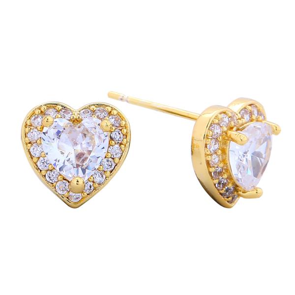 14K GOLD/WHITE GOLD DIPPED CRYSTAL HEART STUD EARRINGS