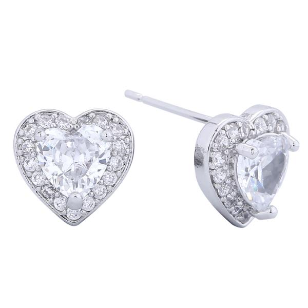 14K GOLD/WHITE GOLD DIPPED CRYSTAL HEART STUD EARRINGS