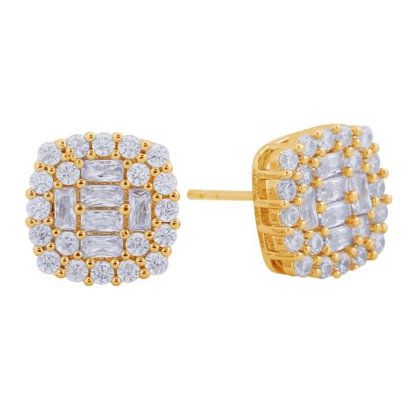 14K GOLD/WHITE GOLD DIPPED RADIANT BEADED STUD EARRINGS