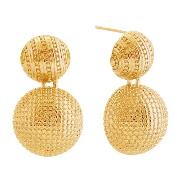 14K GOLD/WHITE GOLD DIPPED TEXTURED DOME DROP EARRINGS