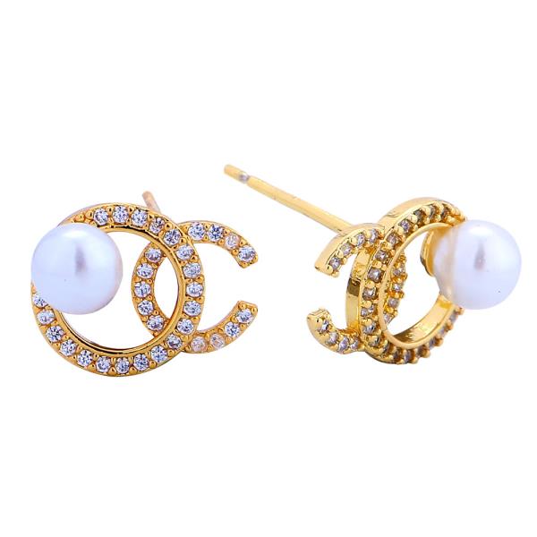 14K GOLD/WHITE GOLD DIPPED PEARL GEM STUD EARRINGS