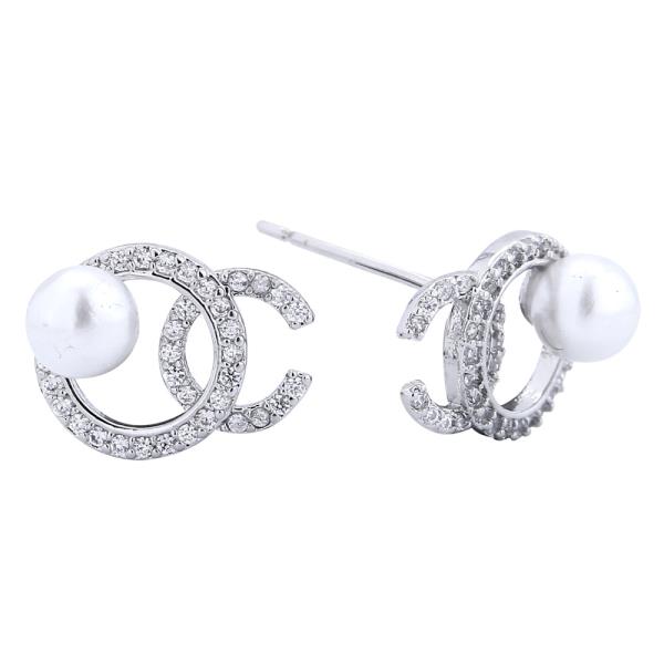 14K GOLD/WHITE GOLD DIPPED PEARL GEM STUD EARRINGS