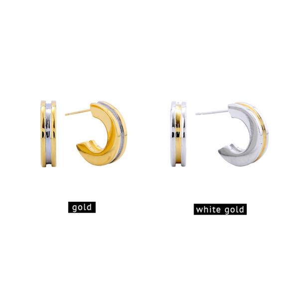 14K GOLD/WHITE GOLD DIPPED DUAL TONE MINI HOOP EARRINGS