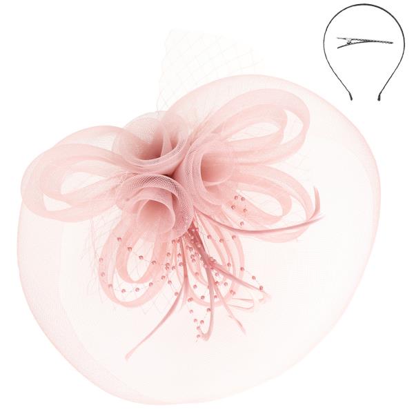 FLORAL FEATHER LOOPY BOW MESH FASCINATOR