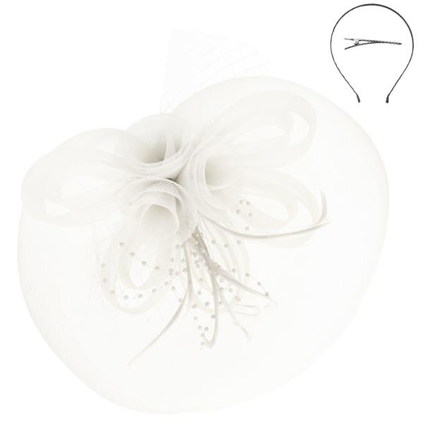 FLORAL FEATHER LOOPY BOW MESH FASCINATOR