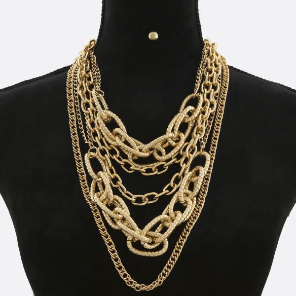 CHUNKY MULTI CHAIN LAYERED METAL NECKLACE