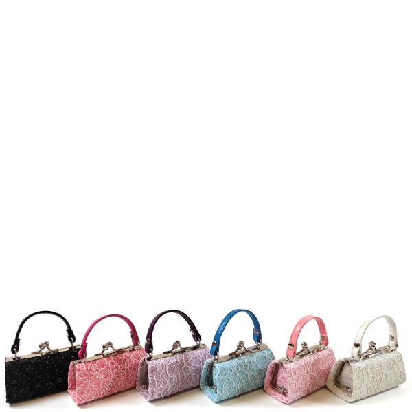 SYNTHETIC LACE FRAME COIN PURSE HANDBAG (12 UNITS)