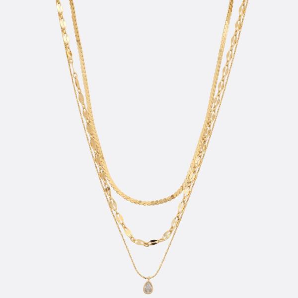 SODAJO DAINTY TEARDROP CHARM LAYERED GOLD DIPPED NECKLACE