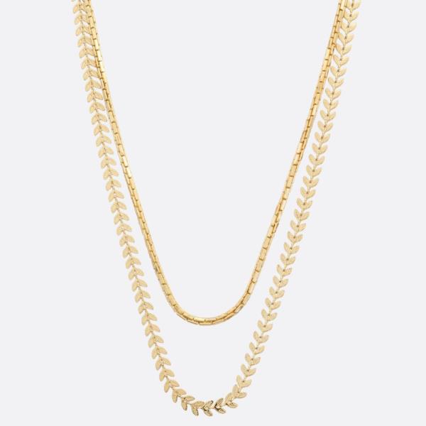 SODAJO LEAF CHARM LINK LAYERED GOLD DIPPED NECKLACE