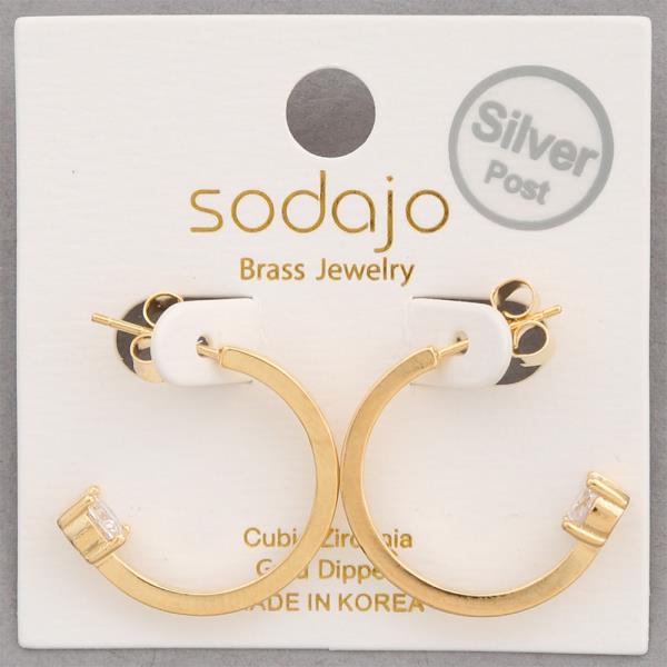 SODAJO CZ OPEN HOOP SILVER POST GOLD DIPPED EARRING