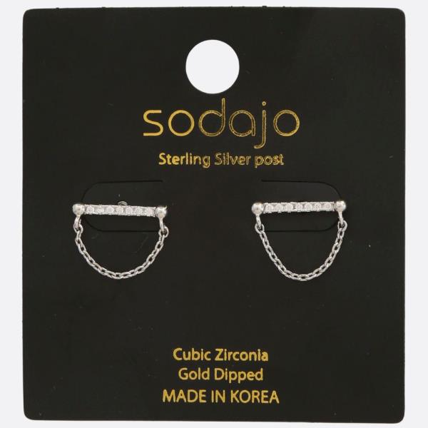 SODAJO CZ BAR CHAIN GOLD DIPPED STERLING SILVER POST EARRING