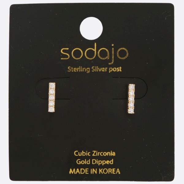 SODAJO BAR CZ GOLD DIPPED STERLING SILVER POST EARRING