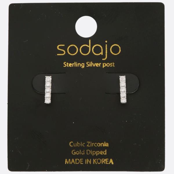 SODAJO BAR CZ GOLD DIPPED STERLING SILVER POST EARRING