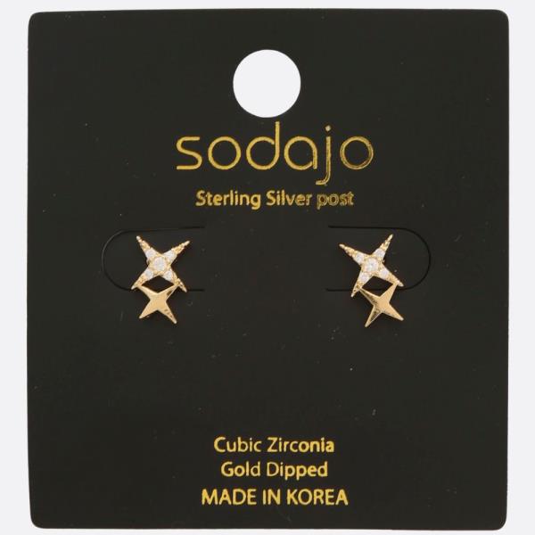 SODAJO STARBURST CZ GOLD DIPPED STERLING SILVER POST EARRING