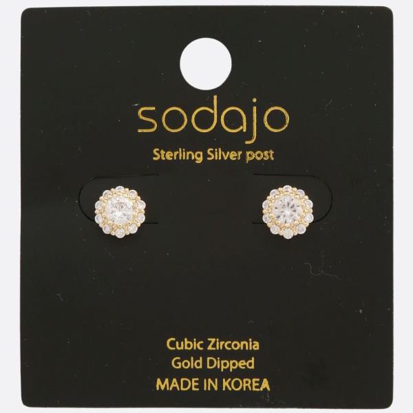 SODAJO FLOWER CZ GOLD DIPPED STERLING SILVER POST EARRING