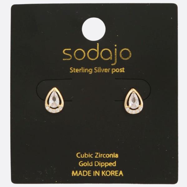 SODAJO TEARDROP CZ GOLD DIPPED STERLING SILVER POST EARRING