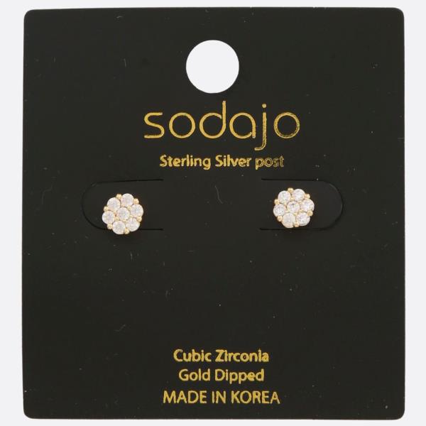 SODAJO FLOWER CZ GOLD DIPPED STERLING SILVER POST EARRING