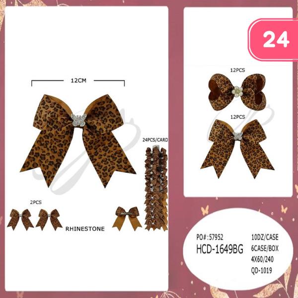 LEOPARD RIBBON HAIR BOW PIN (24 UNITS)