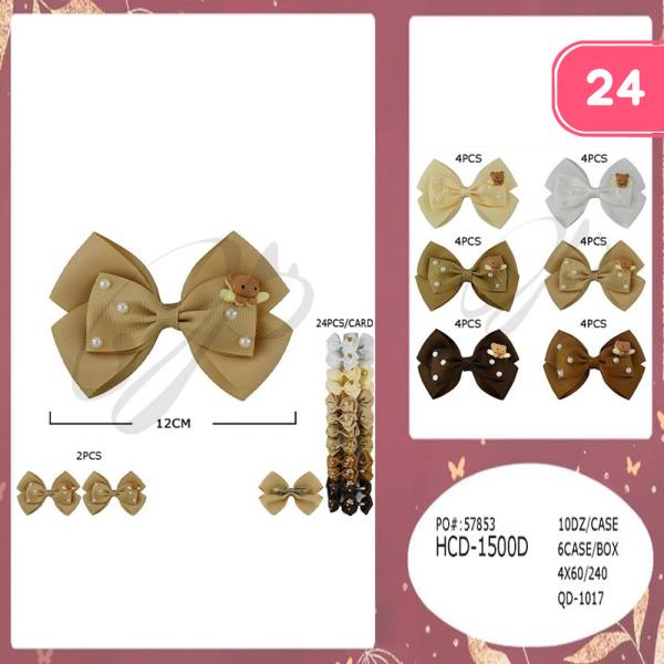 PEARL BEAR SHORT BOW HAIR CLIP (24 UNITS)