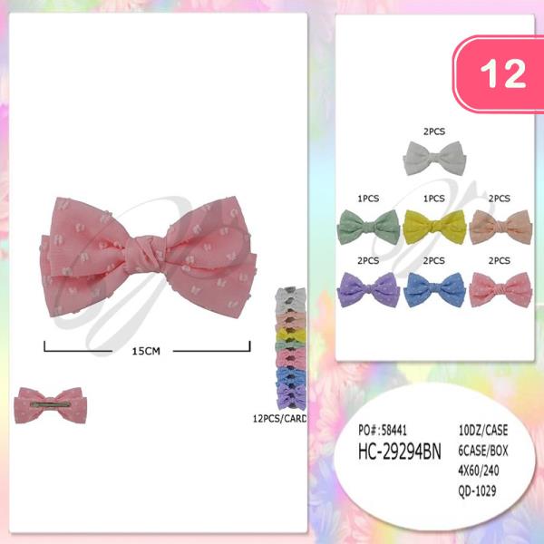 TEXTURED DOT SHORT BOW HAIR CLIP (12 UNITS)