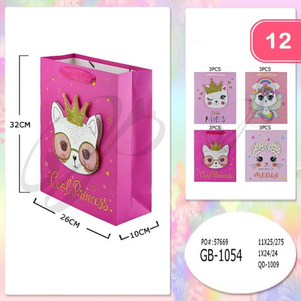 PAPER PRINTED PRINCESS CAT GIFT BAG (12 UNITS)