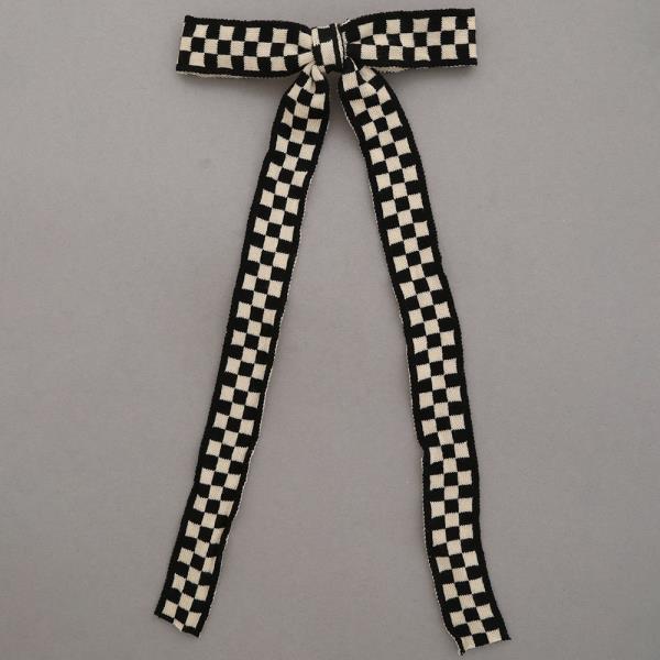 CHECKERED PATTERN RIBBON BOW HAIR PIN