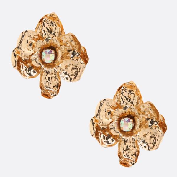 TEXTURED FLOWER RHINESTONE CENTER EARRING