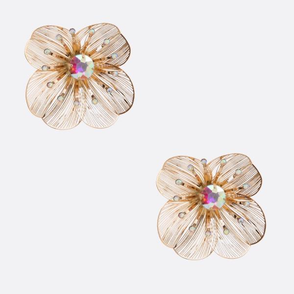 METAL FLOWER RHINESTONE CENTER EARRING