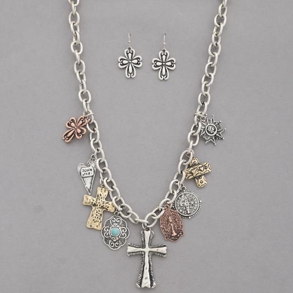 WESTERN STYLE CROSS MULTI CHARM META NECKLACE