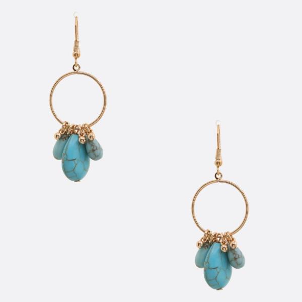 WESTERN STYLE TURQUOISE BEAD HOOP DANGLE EARRING