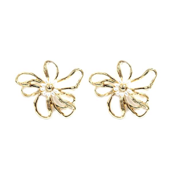 WIRE FLOWER PEARL BEAD METAL EARRING