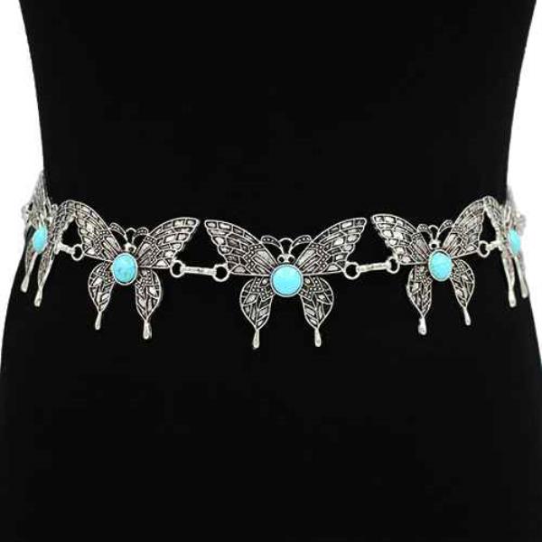 METAL LINK BUTTERFLY CONCHO CUTOUT ENGRAVED WESTERN CHAIN BELT