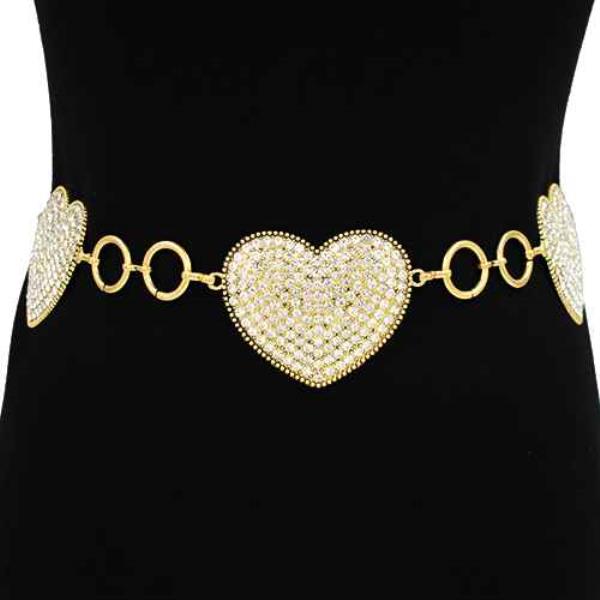 METAL RHINESTONE HEART CONCHO CHAIN BELT