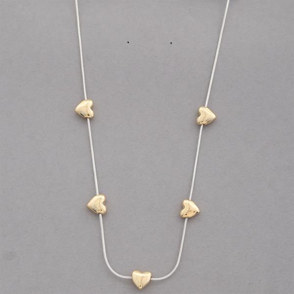 TWO TONE HEART STATION LINK METAL NECKLACE