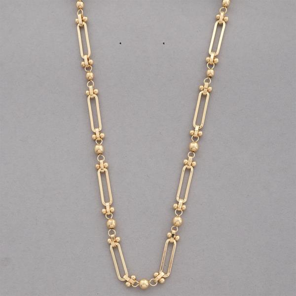 LONG OVAL BEADED LINK METAL NECKLACE