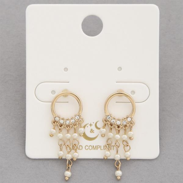 PEARL BEADED METAL RING DANGLE EARRING