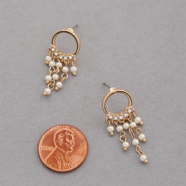 PEARL BEADED METAL RING DANGLE EARRING