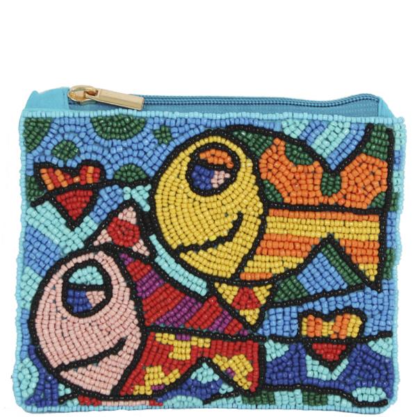 SEED BEADED FISH ZIPPER COIN PURSE BAG