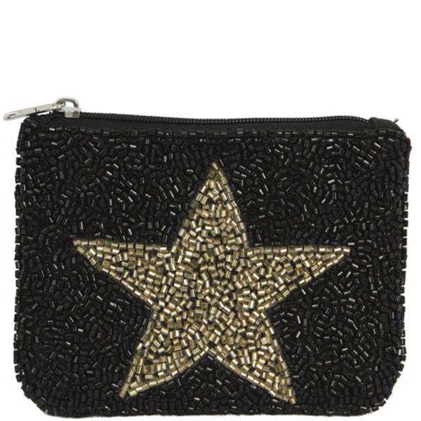 SEED BEADED STAR ZIPPER COIN PURSE BAG