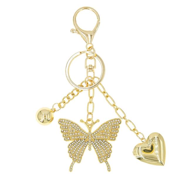 METAL BUTTERFLY HEART LOCK CHAIN KEYCHAIN