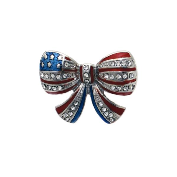 METAL AMERICAN FLAG RHINESTONES BOW-SHAPED BROOCH