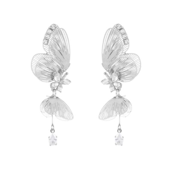 METAL BUTTERFLY CRYSTALS DANGLING PEARL BUTTERFLY-SHAPED DANGLE EARRINGS