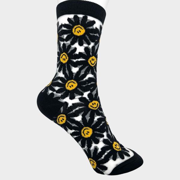 HAPPY FACE FLOWER ANKLE SOCKS