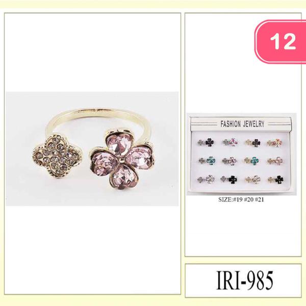 METAL RHINESTONE FLOWER ADJUSTABLE RING (12 UNITS)